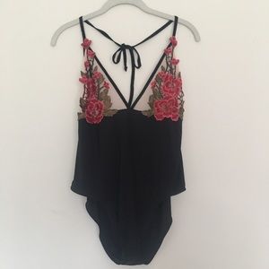 Boohoo Floral Plunge Neck Bodysuit